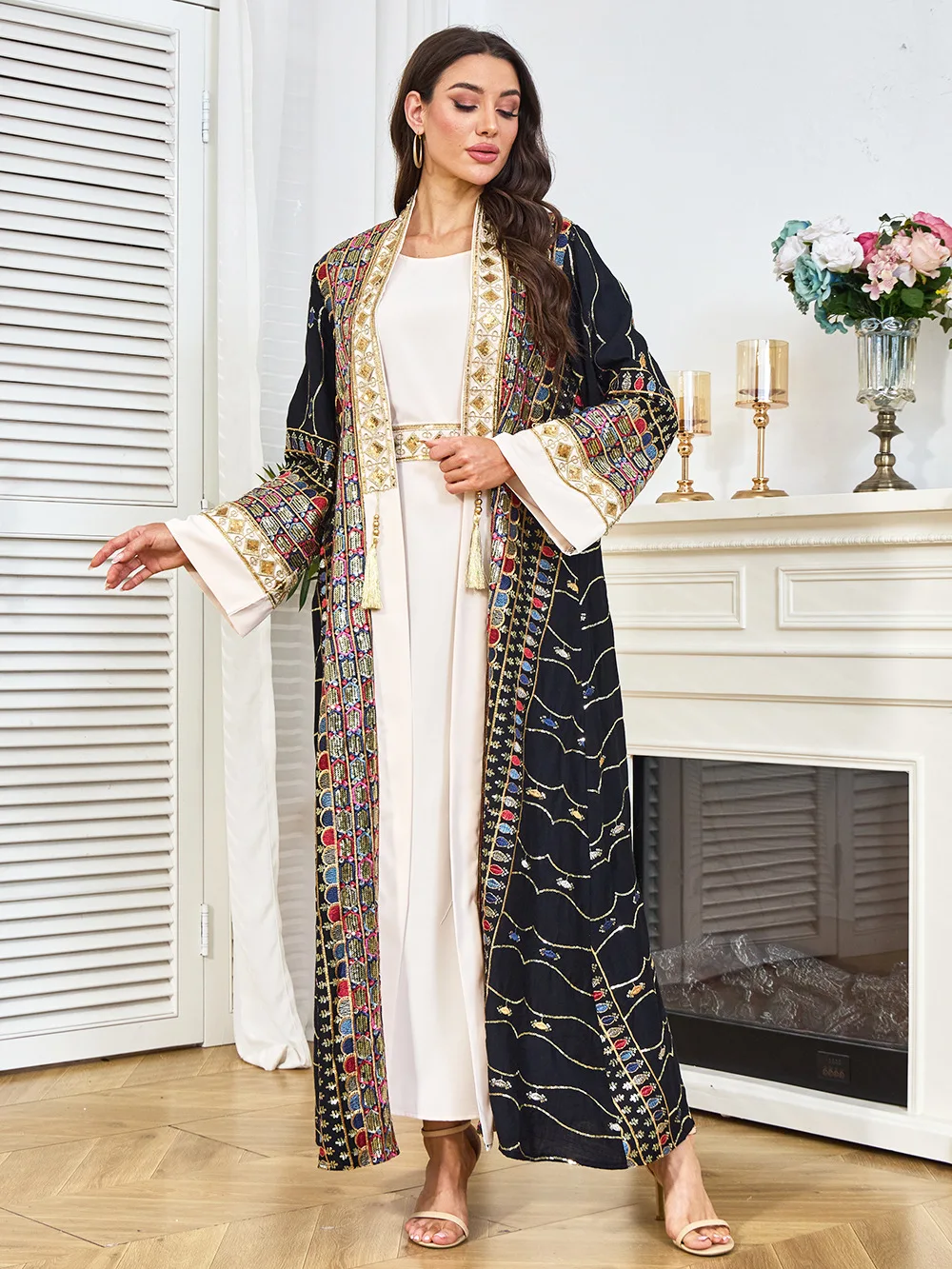 Middle East Dubai Women's Robe Heavy Industry Bead Pendant Fashion Muslim Dress