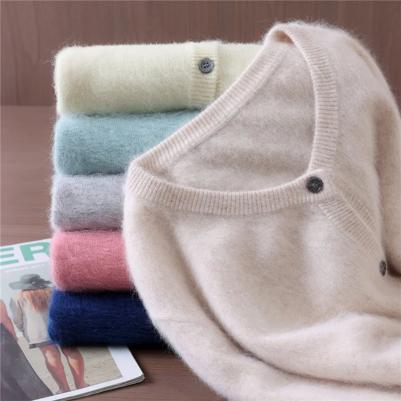 Autumn And Winter Women's Round Neck Mink Cashmere Knitted Cardigan Solid Color Button Wool Knitted Coat Temperament Sweater
