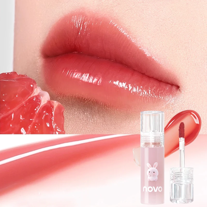 Brilho labial de gelatina de coelho fofo, esmalte labial brilhante hidratante, com batom nutritivo de óleo de semente de girassol, copo antiaderente de longa duração