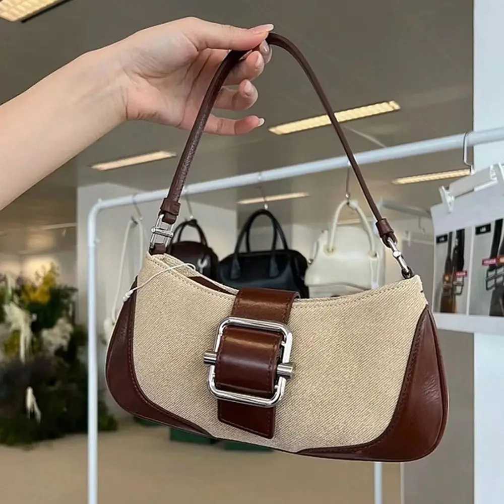 Bolso de hombro con costuras para mujer y niña, bolsa informal Retro Para axilas, bolso de mano Hobo de PU ligero