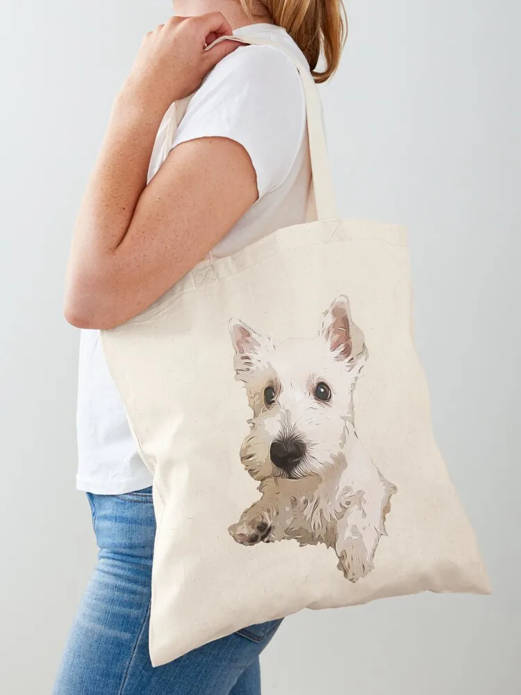

West Highland Terrier Puppy Dog Tote Bag Women's shopper bag reusable grocery bags Canvas shoulder bag Custom