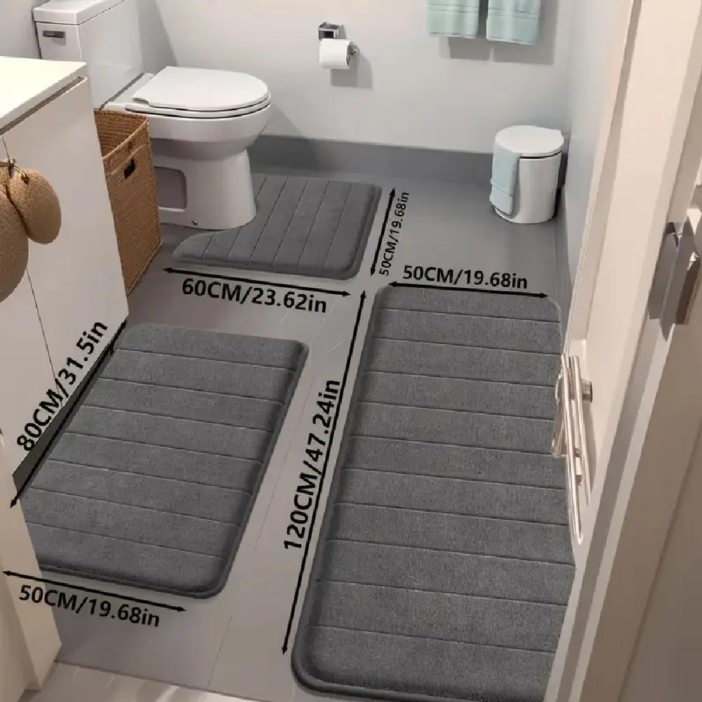 Set di tappetini da bagno in memory foam di lusso da 3 pezzi Set di tappetini da bagno per la casa in poliestere morbido e assorbente ad asciugatura rapida