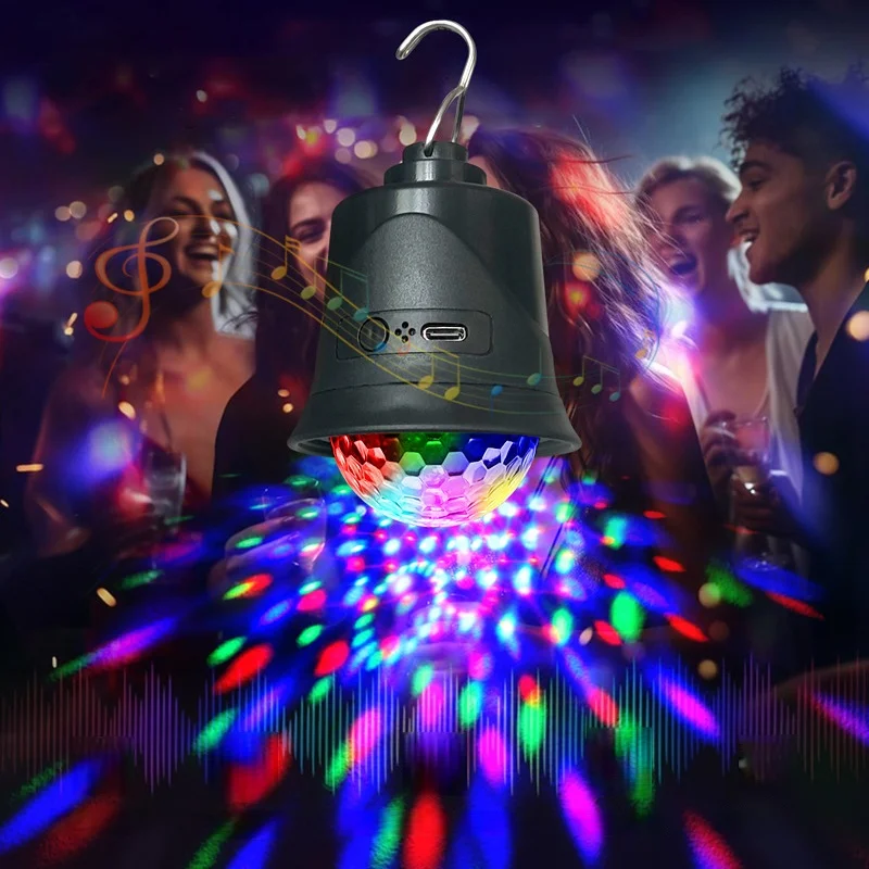 قطعة واحدة من مصباح الكرة السحرية المحمول على شكل خطاف قوس قزح، مصباح إيقاع الموسيقى، مصباح إسقاط دوار متعدد الألوان، مصباح ديكور.