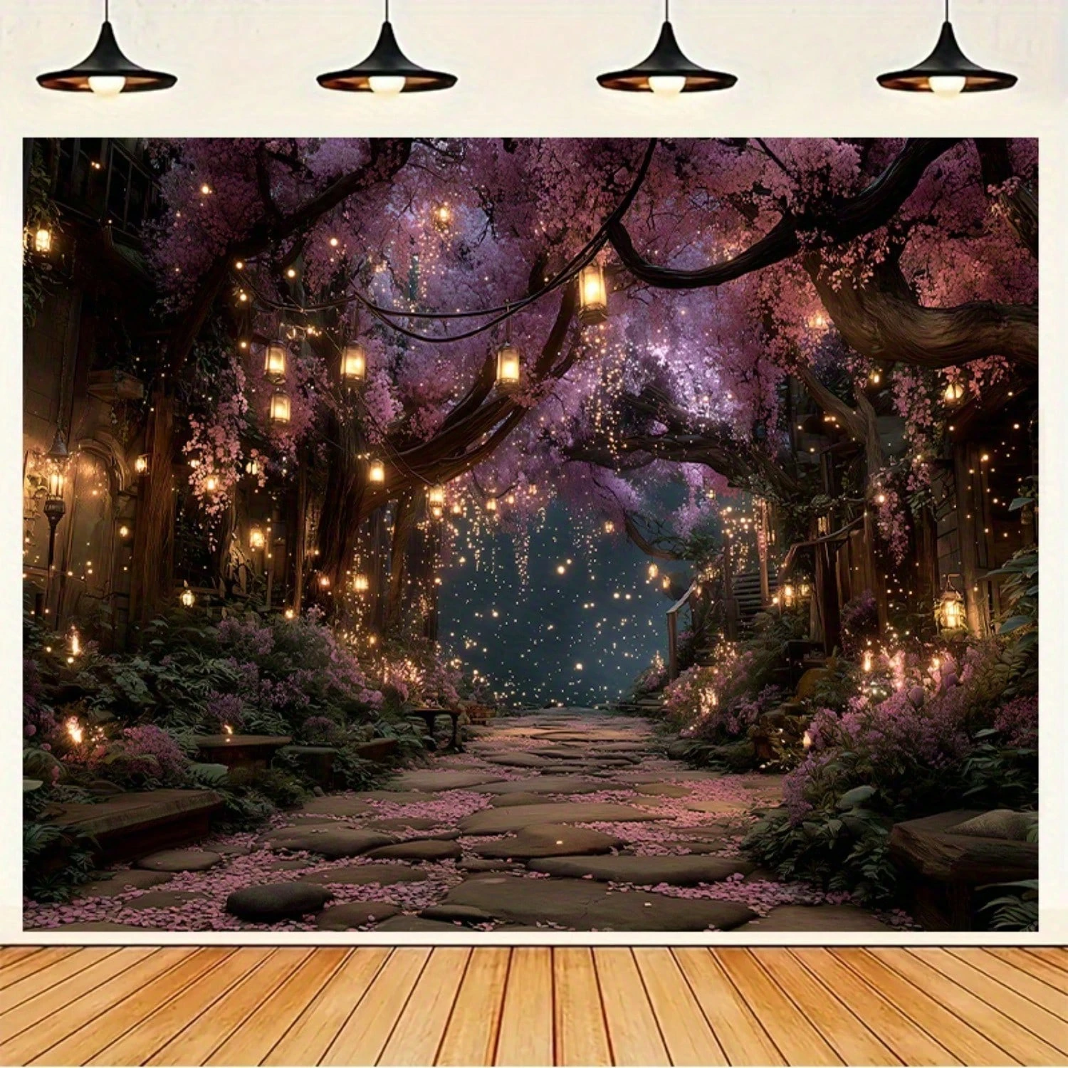 1pc Enchanted Cherry Blossom Tapestry, Magical Forest Wall Hanging, Cool Room Stuff, Large Size, Polyester 2D Print, Bedroom Stu