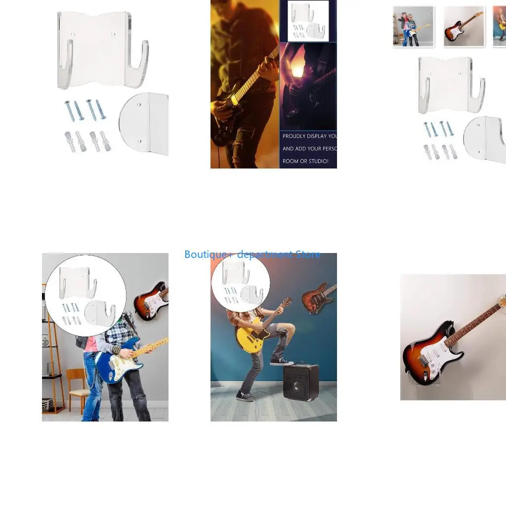 E1PD Acrylic Wall-mounted Guitar Hanger Set Non-slip Ukulele Holder Stand Guitar Storage Wall Hook Easy to Install Save Space
