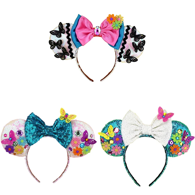 Bandeau de cheveux Disney Encanto pour bébé, bandes de sauna à oreilles Mirabel, vêtements de sauna à fleurs pour filles, bandeau papillon coloré pour enfants, bandeau à nœud pour femme