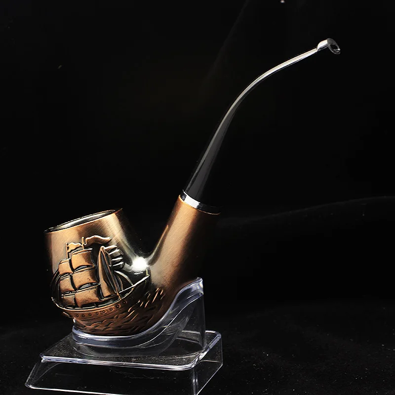 Sailing Caving Resin Pipe Chimney Double Filter Copper Color Smoking Pipe Herb Tobacco Pipe Narguile Grinder Smoke Mouthpiece