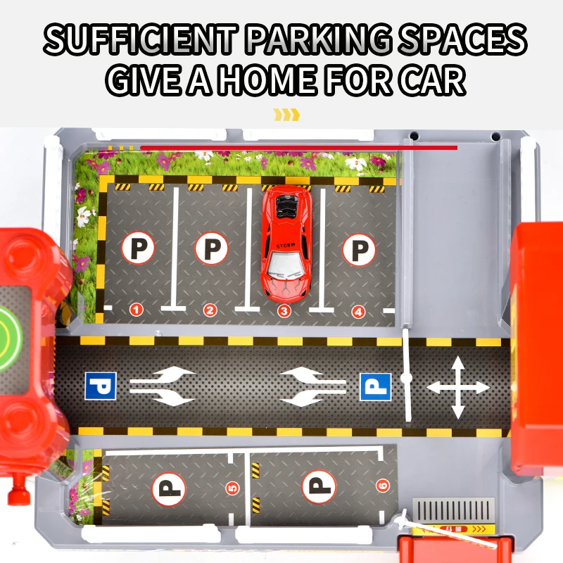 Pista de estacionamento infantil, montagem criativa, carro de brinquedo com 2 carros de liga, quebra-cabeça de aventura, brinquedos de estacionamento de cidade