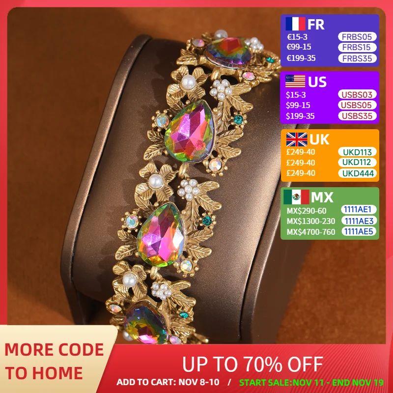 

Luxury Crystal Bracelets With Pearl For Women Vintage Antique Gold Color Flower Charms Bangles Valentine's Day Designer 2025