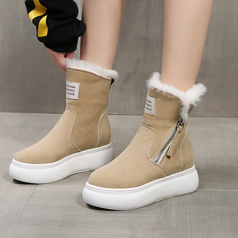 Women Winter Warm Thicken Plush Snow Boots Women New Platform Faux Suede Winter Boots Woman Non Slip Thick Bottom Cotton Shoes