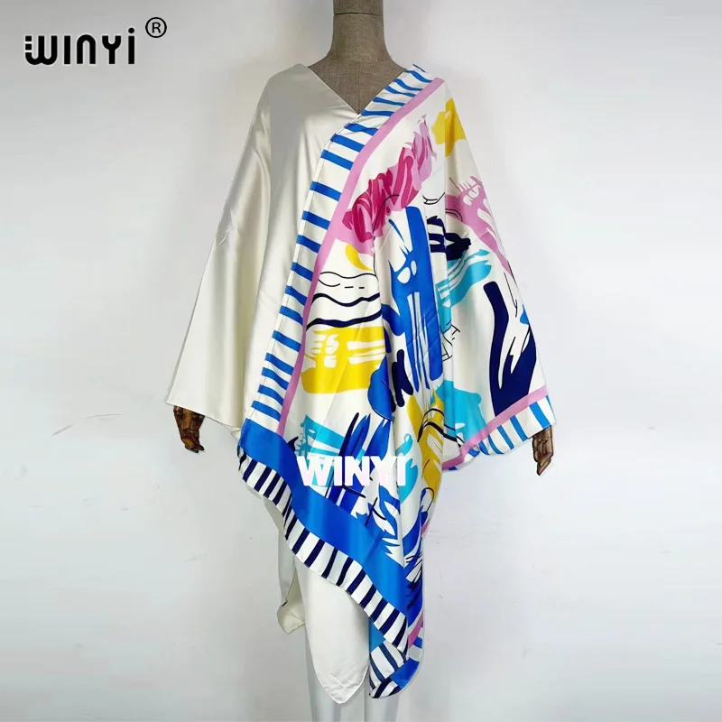 2021WINYI Middle East Dress Print Boho Hijab Color matching Muslim Abaya Bazin Robe Gown Broder Riche Sexy Lady Party maxi beach