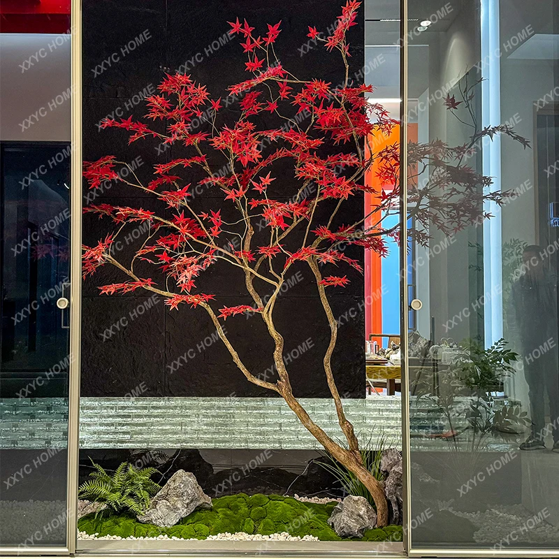 Artificial Maple Tree Fake Red Maple Tree Large Shopping Mall Hotel Indoor and Outdoor Floor Simple Decorative Landscaping