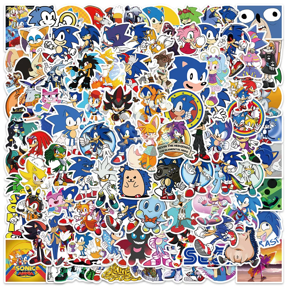 100Pcs/Set Sonic Stickers Cute Cartoon Classic Toys Decoration Decals DIY Stationery Phone Case Kids Anime Sticker Toy