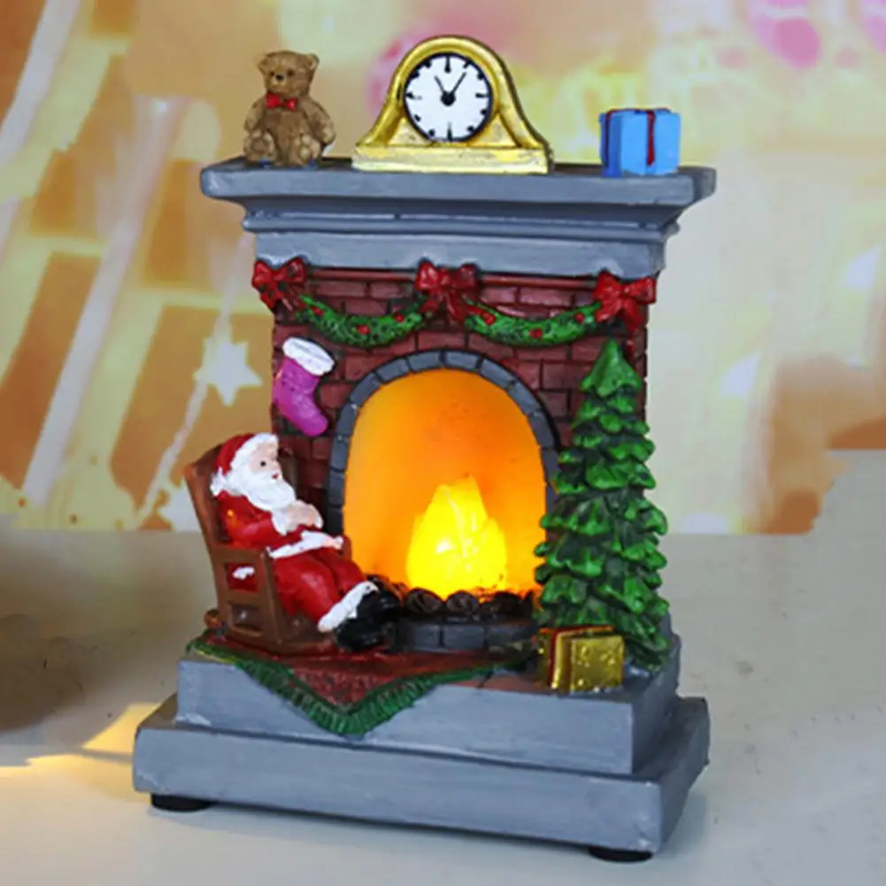 Lighted Santa Claus Figurine Resin Christmas Tabletop Ornament Festive Fireplace Santa Claus Ornament with Warm Lighting for Hom