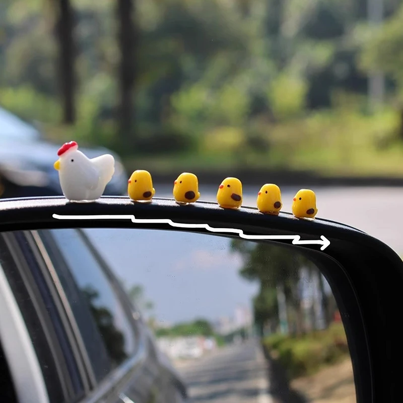 Cute Mini Chickens Car Dashboard Accessories Fun Chicks Car Rearview Mirror Decor Interior Ornaments Fairy Garden Home Car Gifts