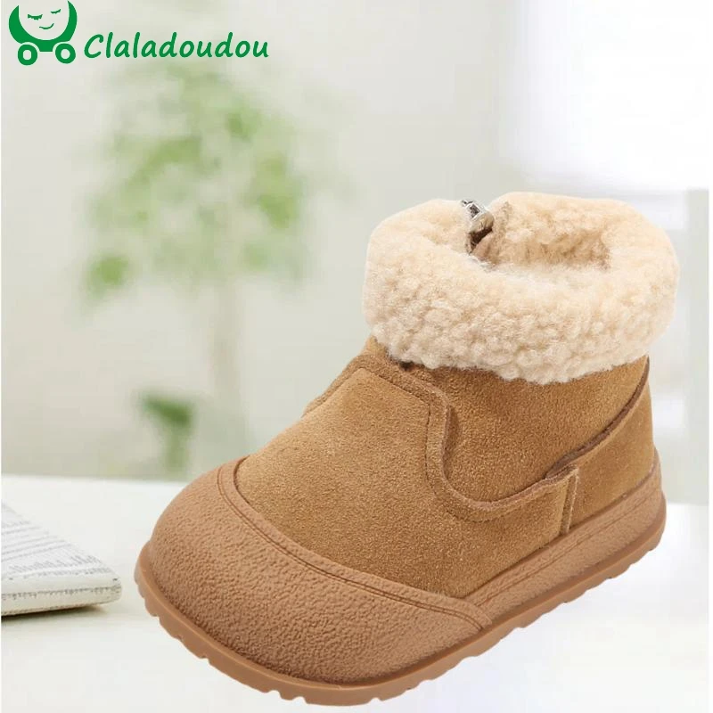 Genuine Leather Baby Shoes Toddler Snow Boots New Boy Suede Warm Barefoot Rubber Shoe Girls Outdoor Winter Shoes Fashion Walkers