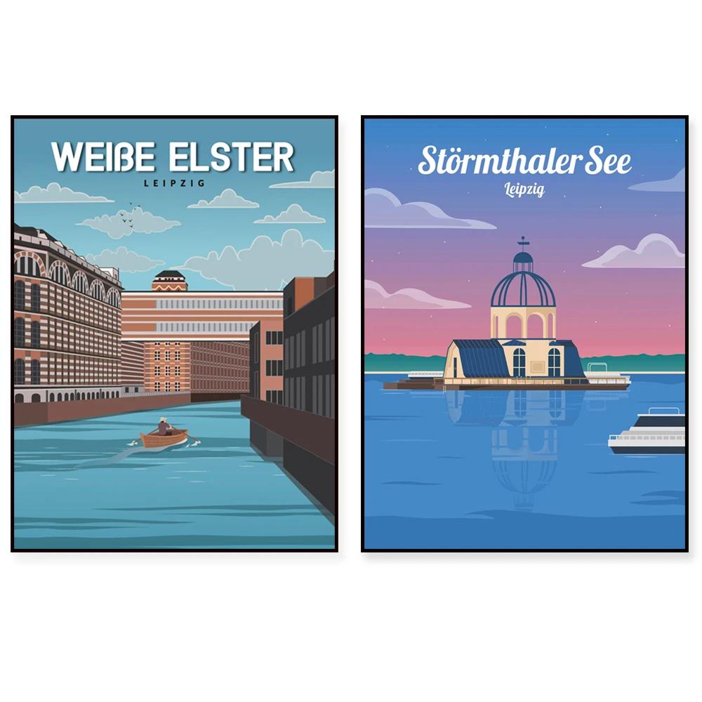 Hotel Leipzig South Friederhof, Leipzig music district, Innenstadt Leipzig, Stormthalersee retro travel poster