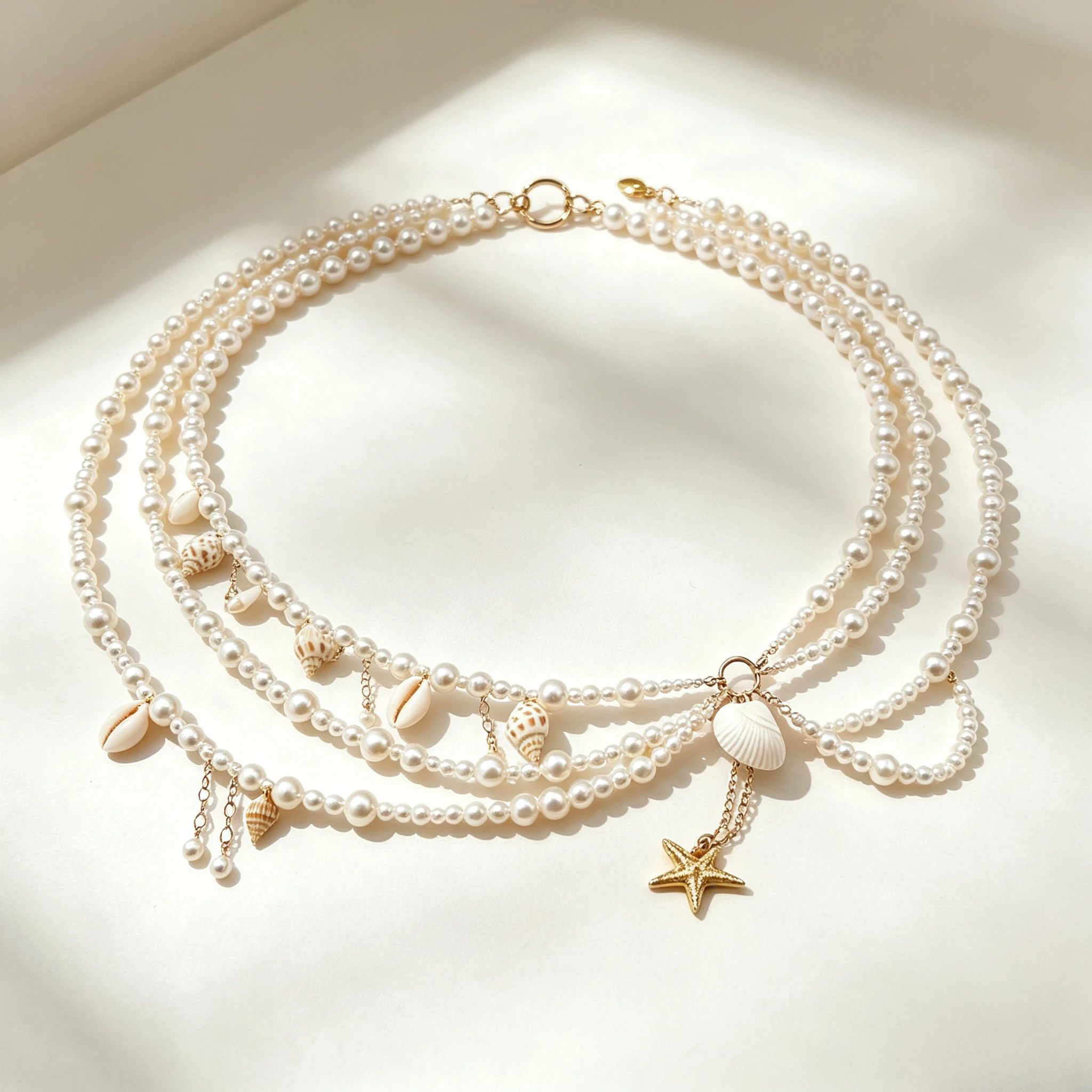 Multi Layer Imitation Pearl Waist Chain Seashell Starfish Pendant Belly Chain Bohemian Beach Body Jewelry For Women