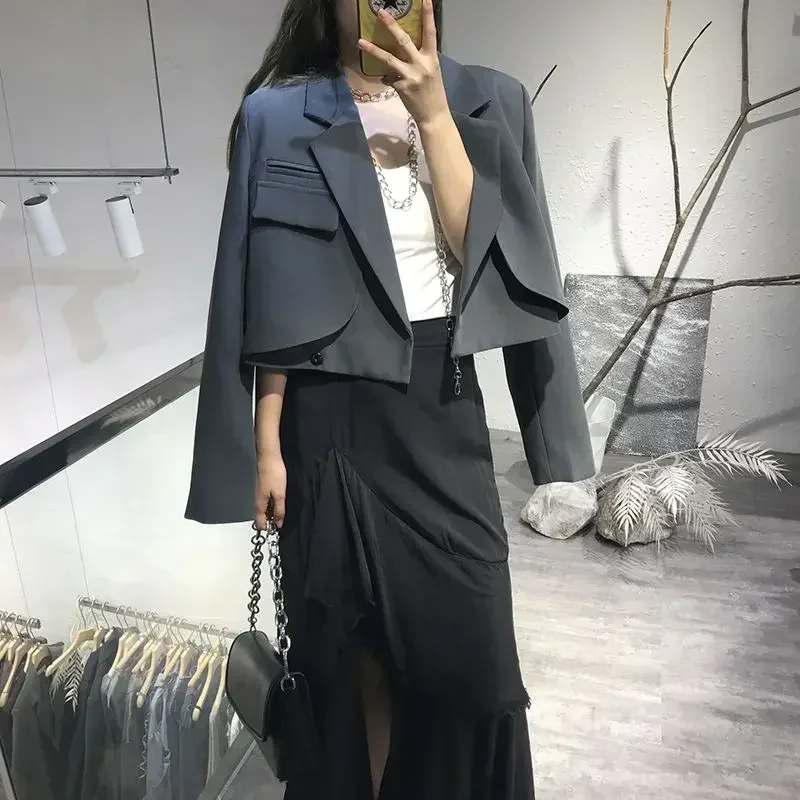 Crop Solid Clothing Marynarki damskie Odzież wierzchnia Luźne krótkie białe damskie płaszcze i kurtki Klasyczny garnitur Elegancka moda młodzieżowa