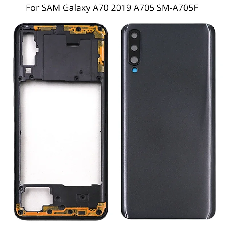 For SAM Galaxy A70 Middle Frame Plate Bezel  Battery Back Cover, Rear Door with Camera Lens Replace, A705, SM-A705F, 2019