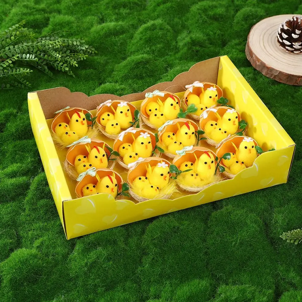 

16Pcs/Set Simulation Easter Yellow Chicks Decoration Flocking Snow Man Easter Bunny Ornaments Party Spring
