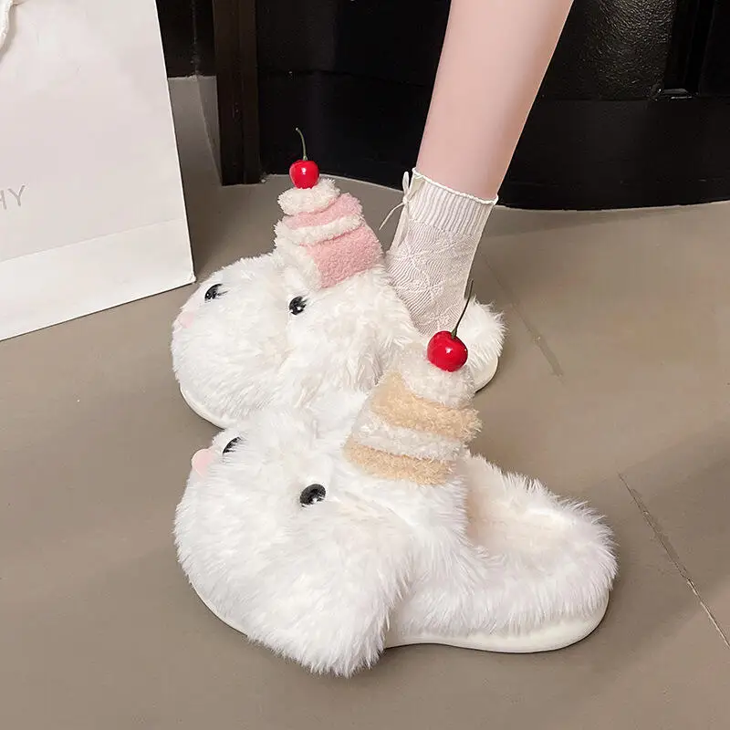 Winter Fluffy Women's Slippers Home Cartoon Luxury Designer Woman Shoes Flats Indoor Cute Fuzzy Fur Slides Casual Soft Sole Warm view 3