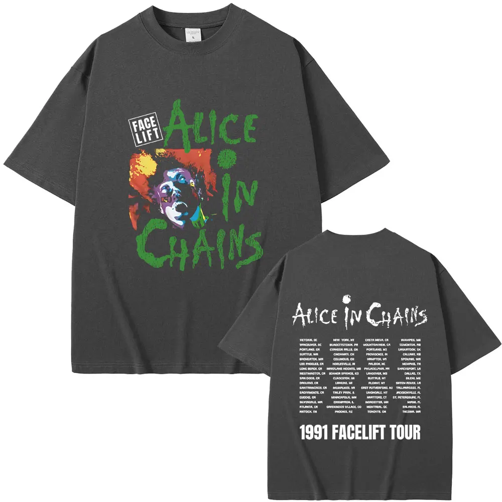 Rock Band Alice in Chains Face Lift Tour 1991 Tshirt Men Women Punk Casual Oversized T-shirt Tops Male Fashion Pure Cotton Tees
