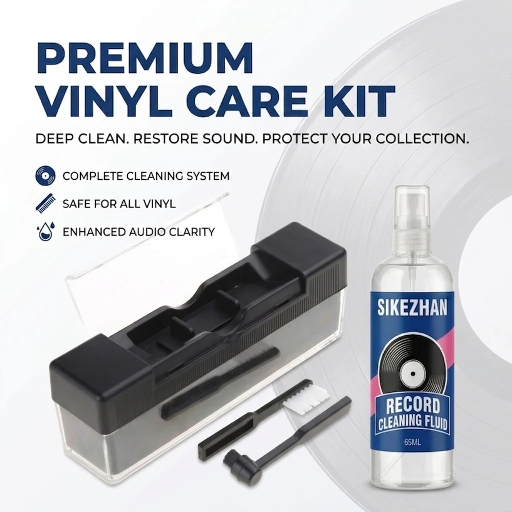 Vinyl Record Cleaner Kit,Anti‑Static Spray, Velvet Brush & Stylus Cleaner, Portable Dust‑Removal Tools for Turntable Maintenance