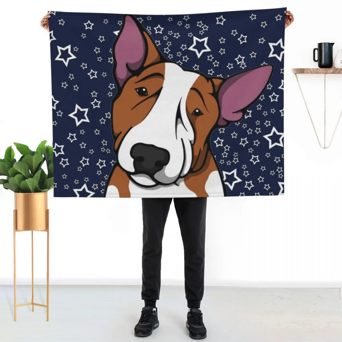 Starry English Bull Terrier Throw Blanket Cozy Napping Blanket Gift for Mom Dad