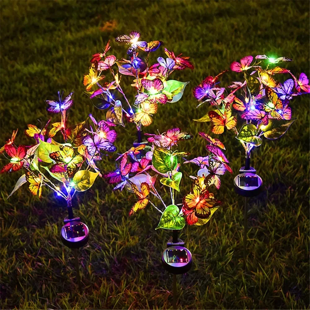 Solar Outdoor Light Ground Plug Garden Lights Solar Simulation Flower Butterfly Lawn Lights Wedding Holiday Courtyard Decoration