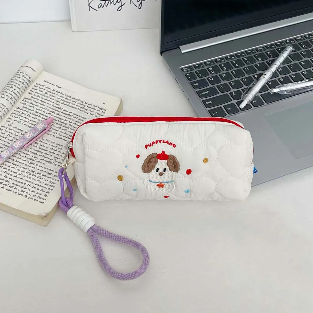 Прекрасная вышитая сумка для канцелярских принадлежностей для собак и щенков с подвесной веревкой, настольное хранилище, пенал в корейском стиле, большая вместимость, стиль Ins