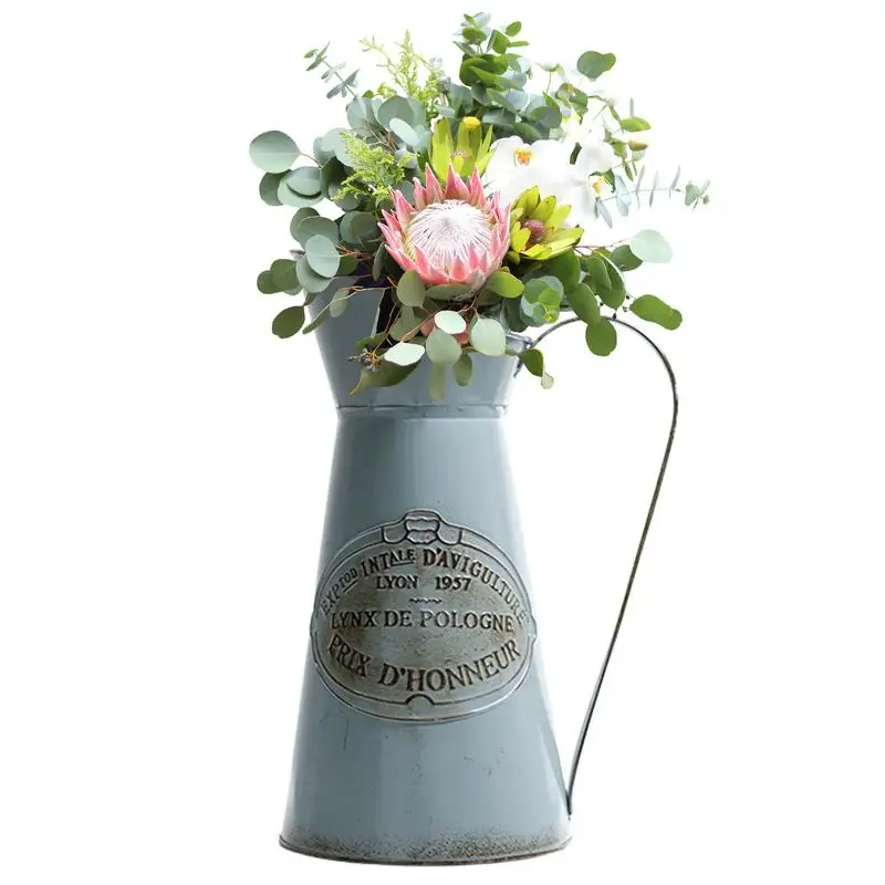 Vintage Metal Flower Vase Artificial Flowers Bucket Barrel Holder Rustic Retro Vase Metal Vase Vintage Decorative Crafts