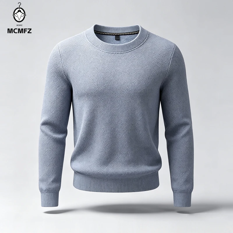 Pull à manches longues pour homme, col rond, tricot classique à motif nid d'abeille, tissu extensible, décontracté, idéal pour tous les jours, tricot chaud pour homme.