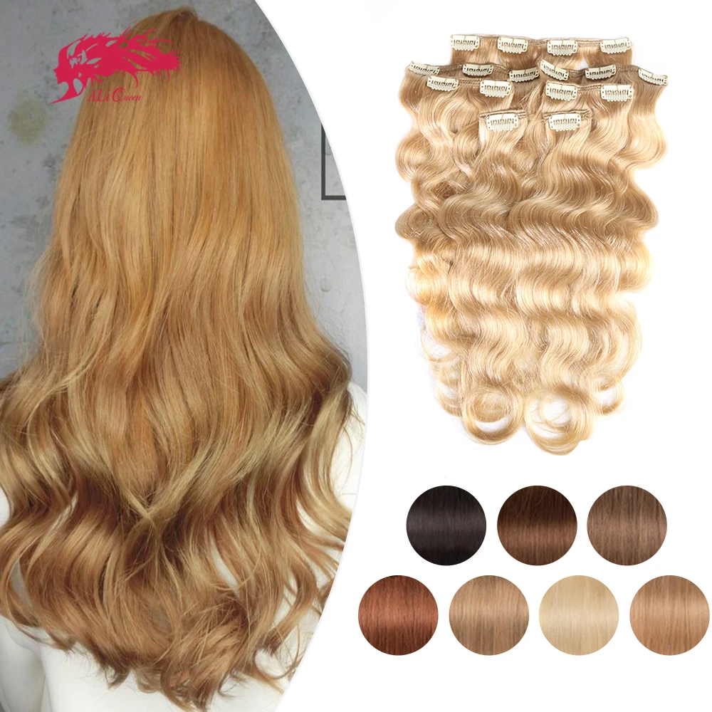

Ali Queen Hair Clip Ins Hair Extension 7pcs/set Body Wave Human Hair Clips 100% Human Hair 16inch-22inch Clip in Raw Virgin Hair