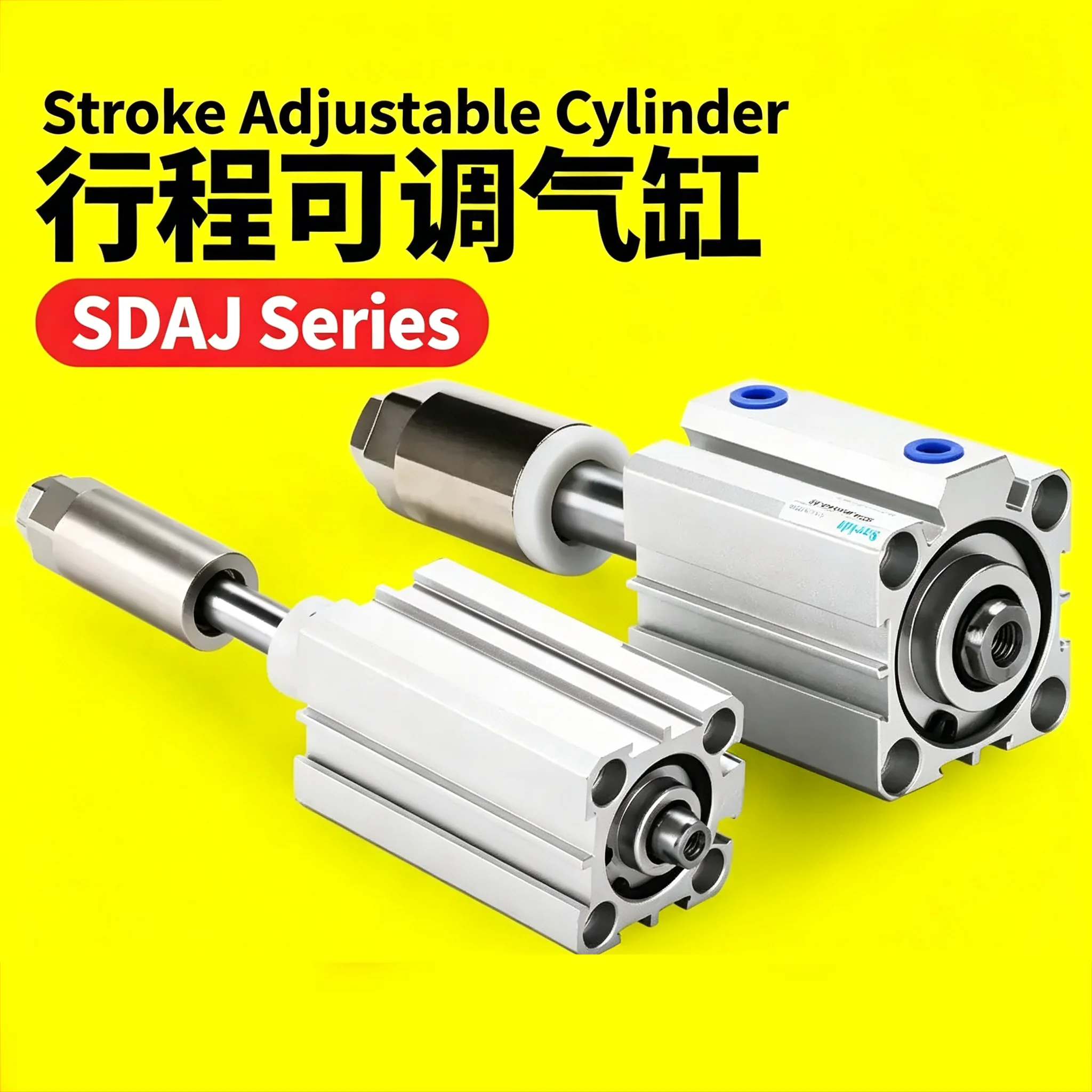 SDAJ20/25/32/40/50/63/80/100 Double Acting Piston Aluminum Alloy Adjustable Stroke Compact Thin Air Pneumatic Cylinder