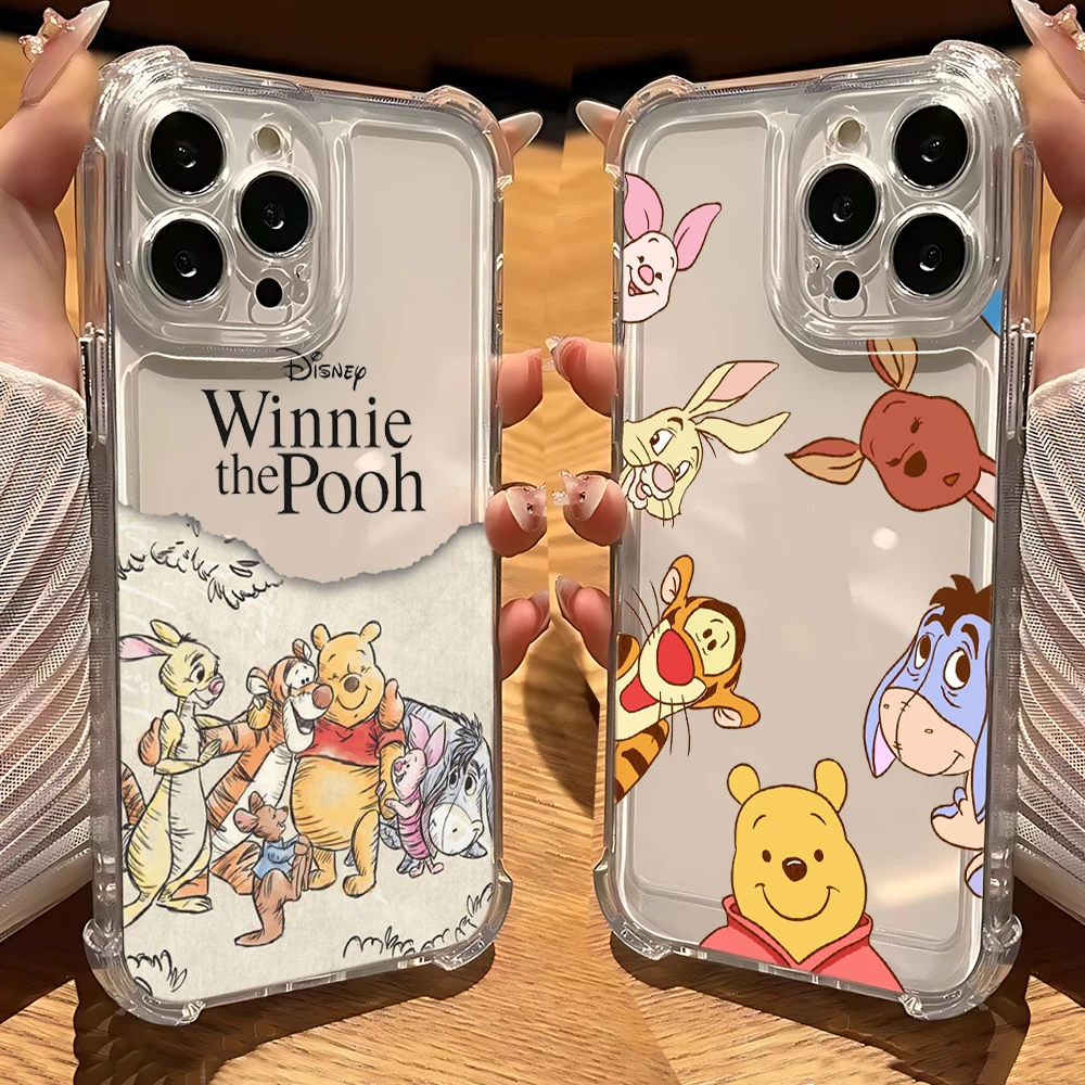 Cartoon Winnie the Poohs Phone Case For Samsung Galaxy S25 S24 S23 S22 S21 S20 Note20 FE Ultra Plus 4G 5G Anti Fall Clear TPU