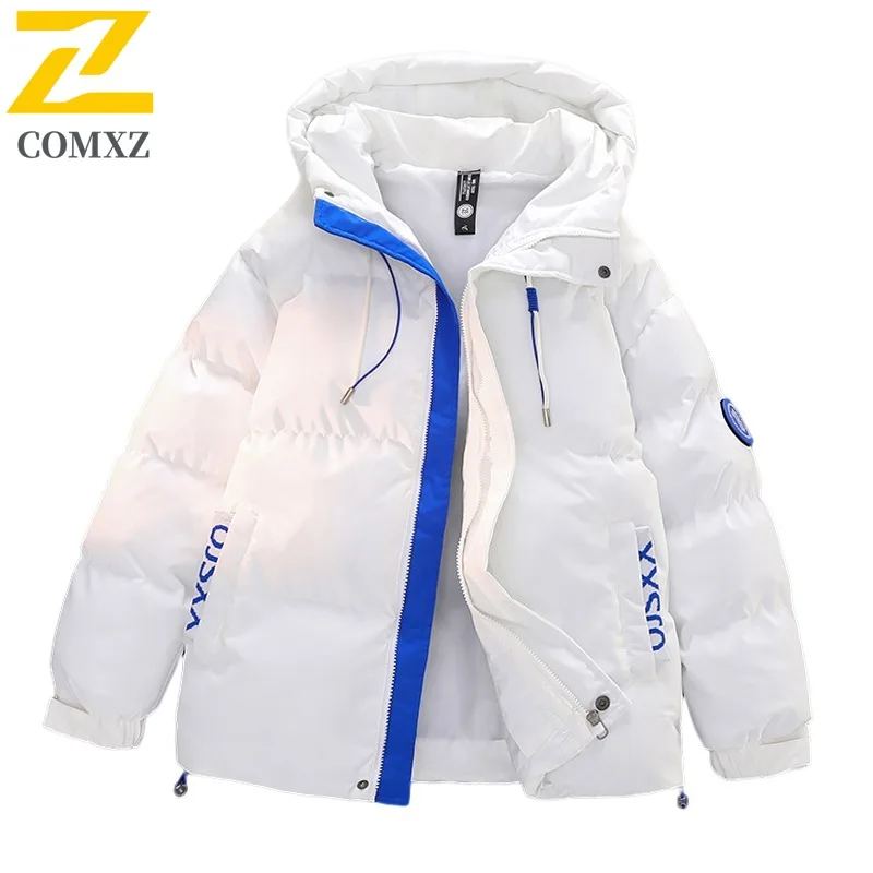 COMXZ Giacca da uomo con cappuccio Giacca trapuntata innevata da viaggio leggera coreana alla moda 2025 Cappotto imbottito caldo di alta qualità per esterni