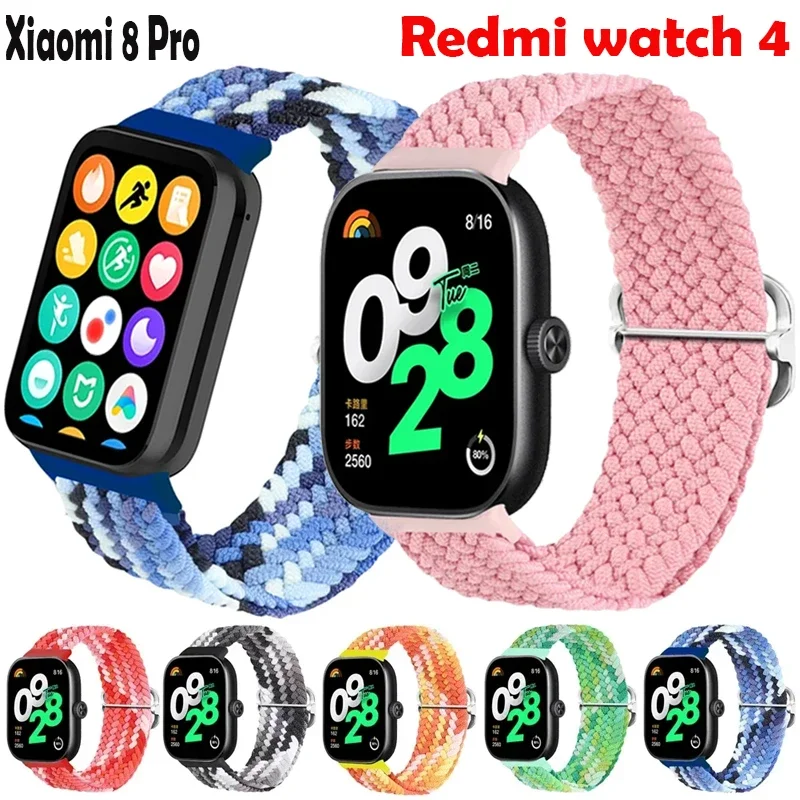 Nylon Strap For Xiaomi Mi Band 8 Pro Elastic adjustable Braided solo loop Replacement Bracelet Correa For Redmi watch 4 Strap