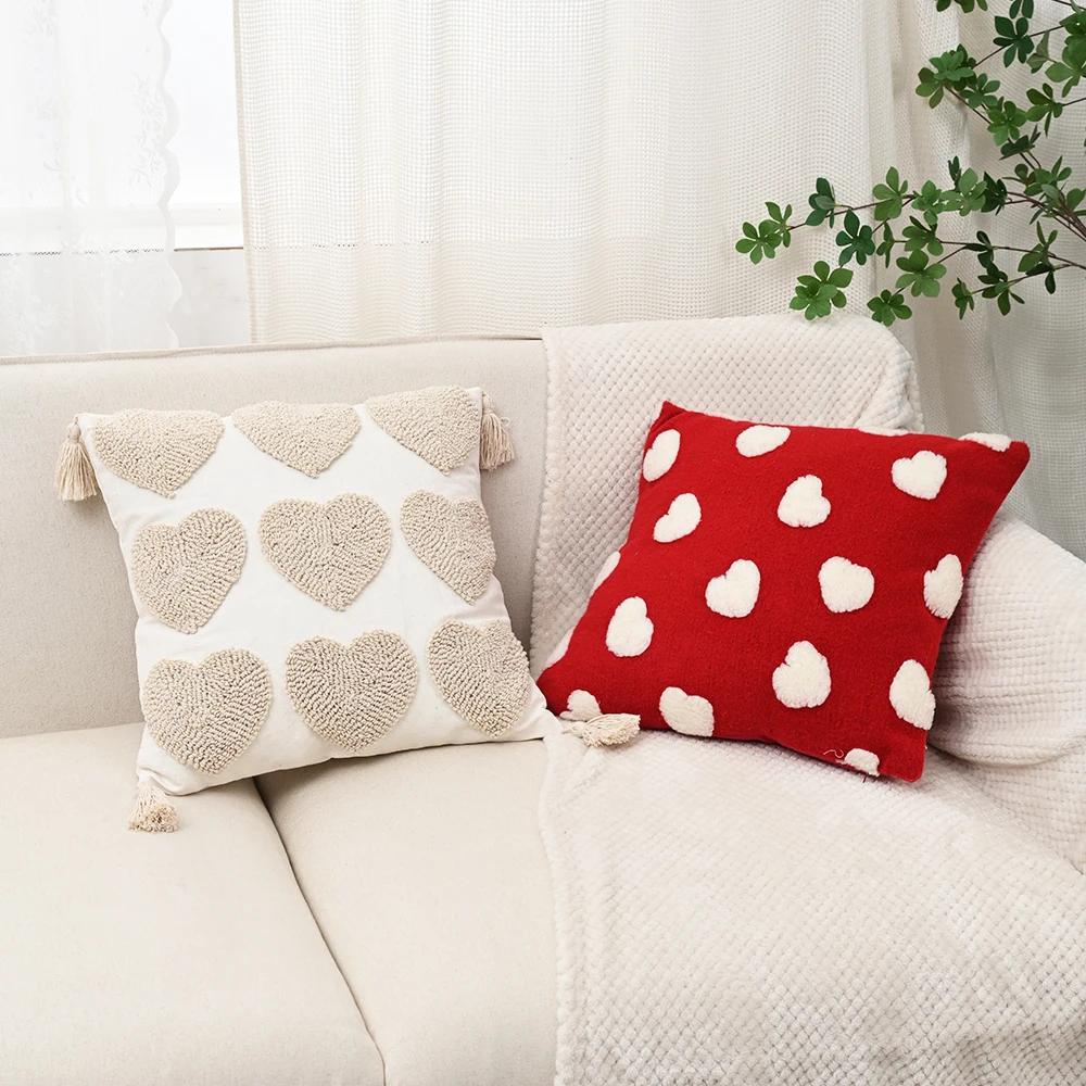 شراء الحب حلقة معنقدة المخملية المخدة الرجعية لطيف غرفة المعيشة أريكة غطاء الوسادة غرفة نوم المنزل السرج ديكور cojines الفقرة سالا
