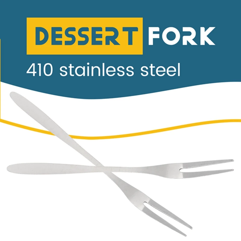 10Pcs Stainless Steel Reusable Fruit Fork Cake Snack Dessert Salad Flatware Fork Two- Fork Set Kitchen Tool 13cm