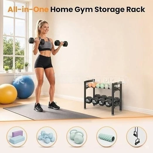 20 Inch Adjustable 2-Tier Dumbbell Rack, Heavy Duty 350 Lbs Capacity Compact Home Storage Stand for Dumbbells Kettlebells