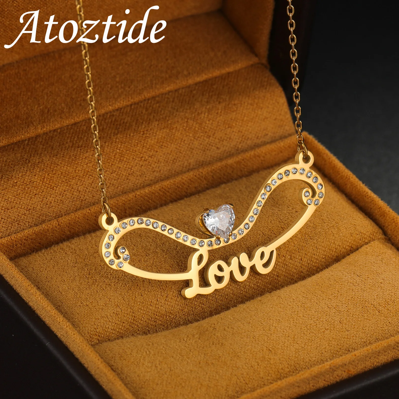 

Atoztide Personalized Custom Name Necklace for Women Zircon Heart Stainless Steel Stone Nameplate Chain Pendant Jewelry Gift