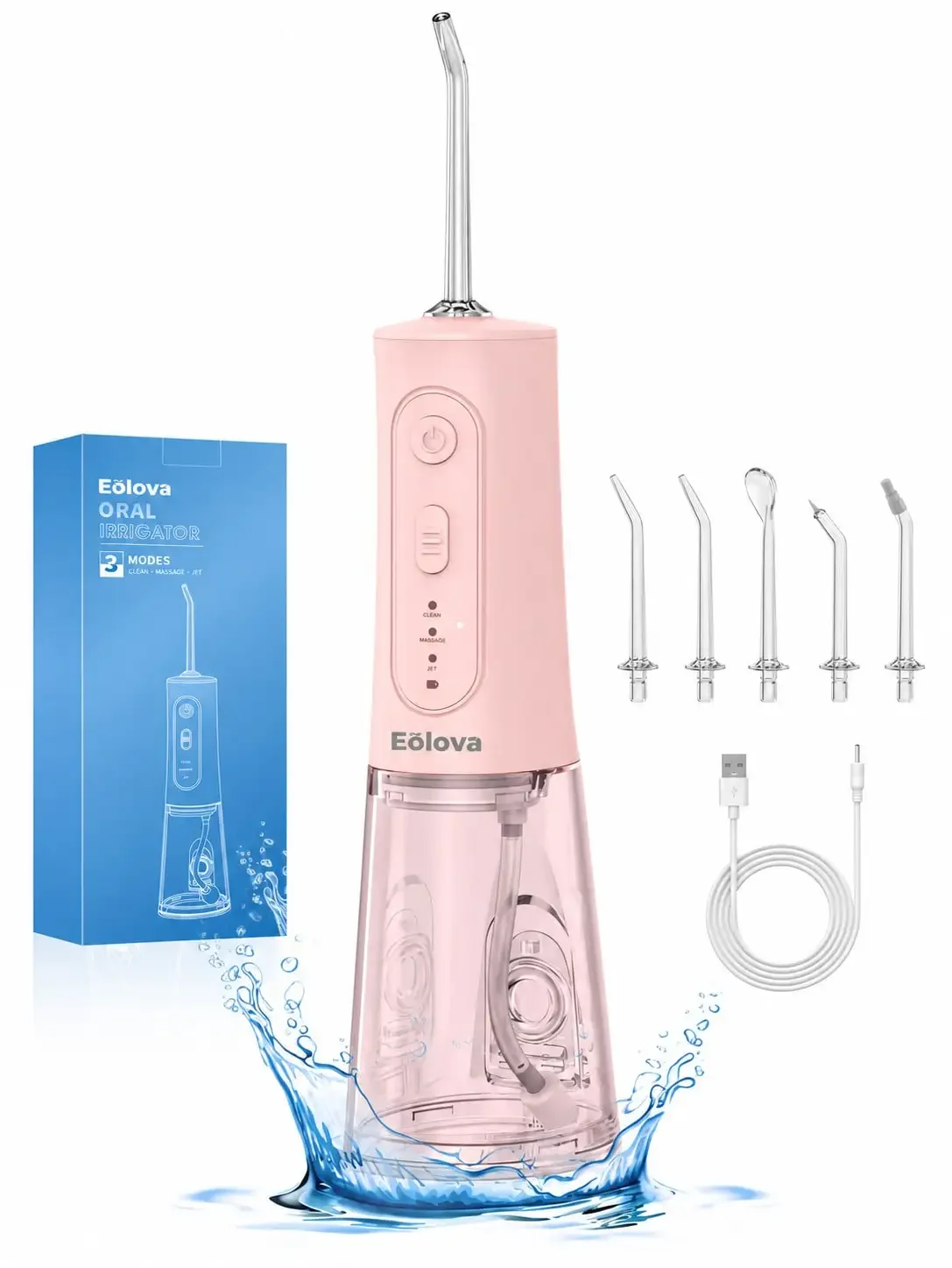Cordless Water Flosser, Electric Oral Irrigator with 3 Cleaning Modes & 5 Jet Nozzles, Powerful Portable Teeth Cleaner, IPX8 Waterproof, for Travel & Daily Oral Care, Deep Teeth Cleaning Dental Water Pick