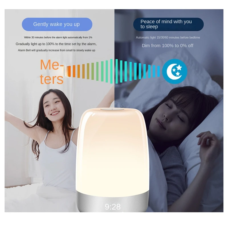 Touch Wake Up Night Light With Sunrise Simulation Alarm Clock Dimmable Warm White LED RGB Bedside Lamp Ambient