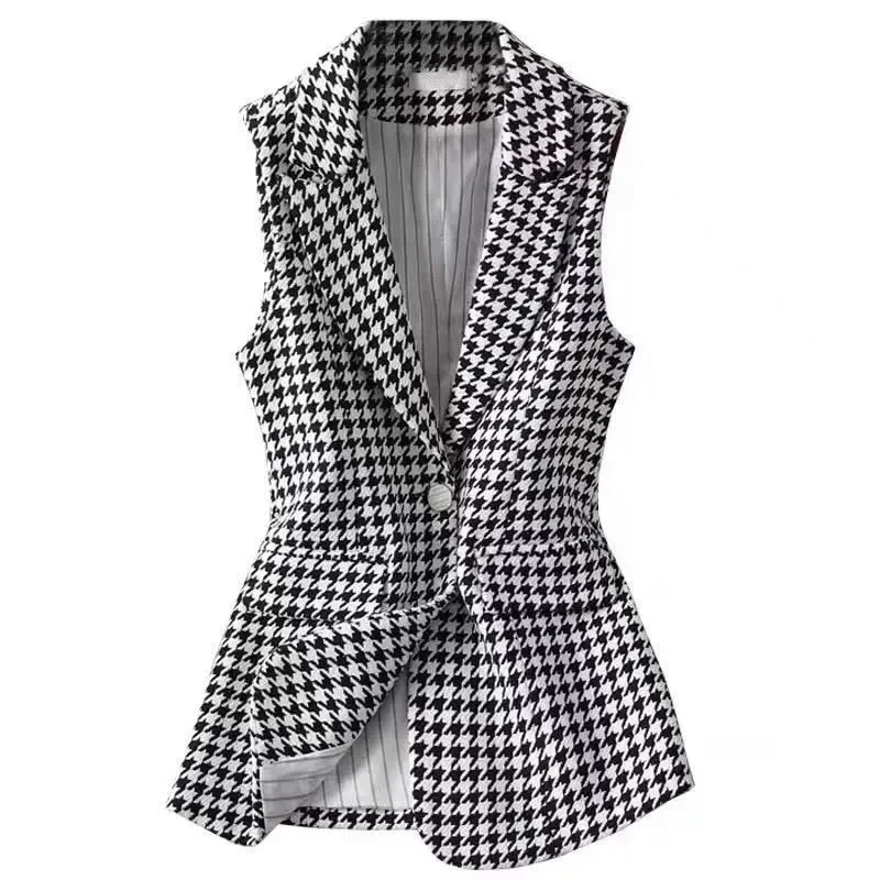 2024 Autumn Winter New Women Jacket Woolen Vest Female Korean Version Loose Houndstooth Vest Ladies Casual Waistcoat Vest