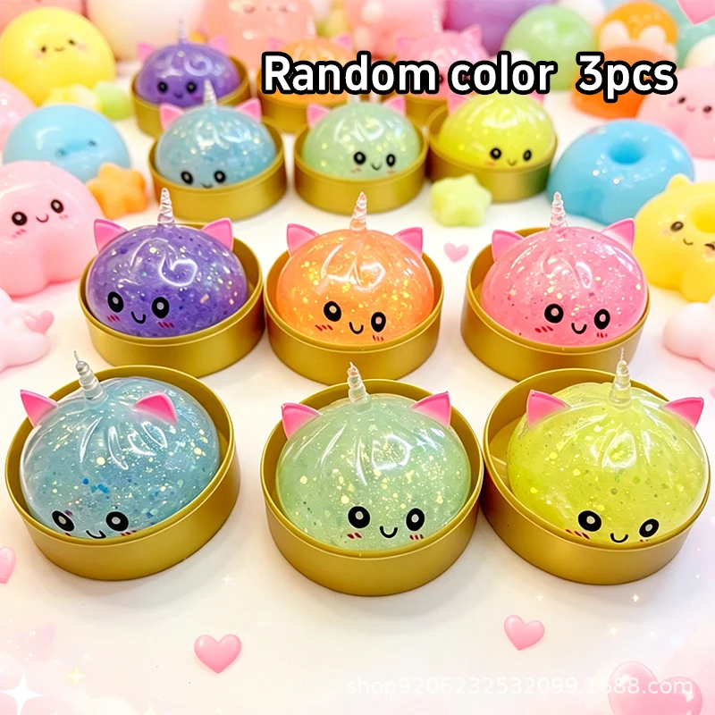 Cute Glitter Unicorn Dumpling Squeeze Fidget Bun Soft PU Stress Relief Squishy Hand‑held Squeeze Ball For Adults Stress Relief