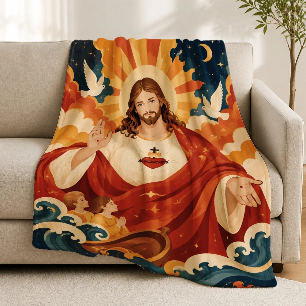 High Quality Jesus Christ Spiritual Artwork Throw Blanket for Sofa Religious Christian Decor Gift Home Tapestry Cover