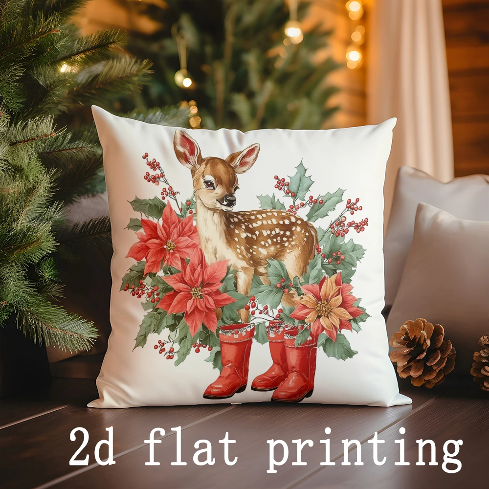 Home Decor Holiday-themed Checkered & Deer Pillows Suitable For Sofa Bedroom Car Pillow Cover Cushion Rectangular Back Cushion