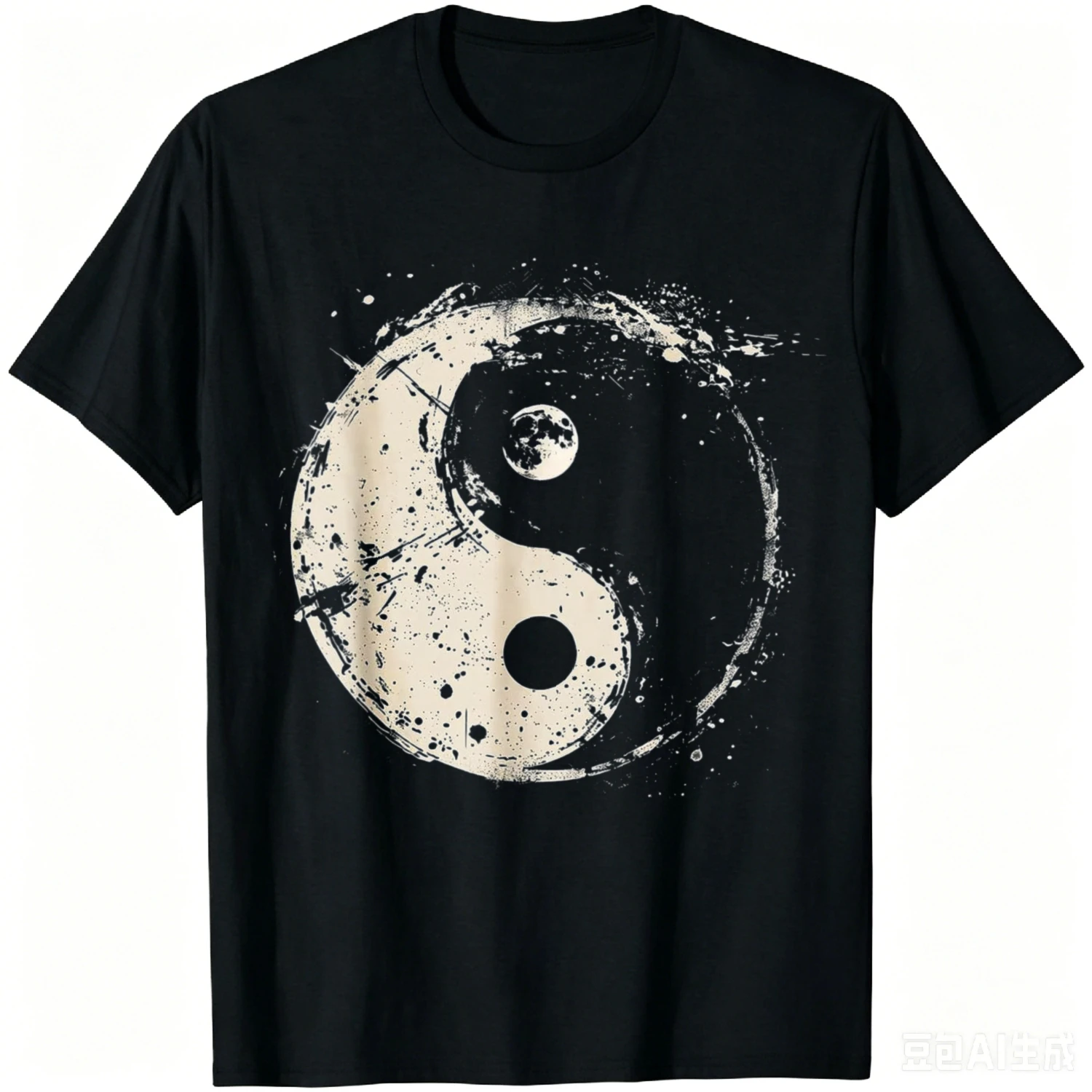 Distressed Yin Yang Moon Balance Spiritual Design T-Shirt Women Men Cotton T-shirt Streetwear Clothing Camiseta Hombre