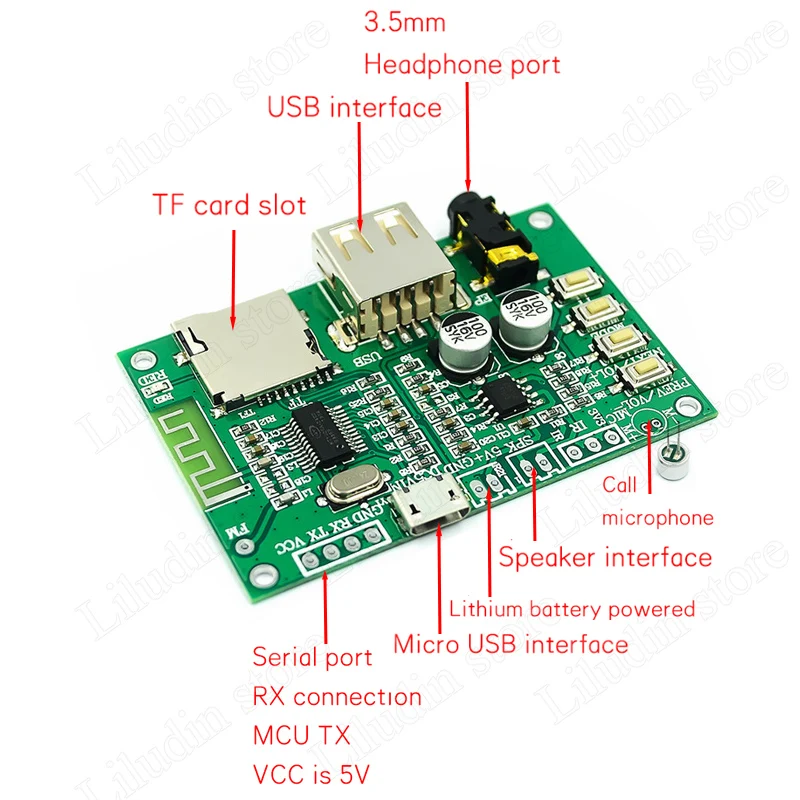 BT201 Dual Mode 5.0 Bluetooth Lossless Audio Power Amplifier Board Module Tf Card U Disk Ble Spp Serial Port Transparent Trans